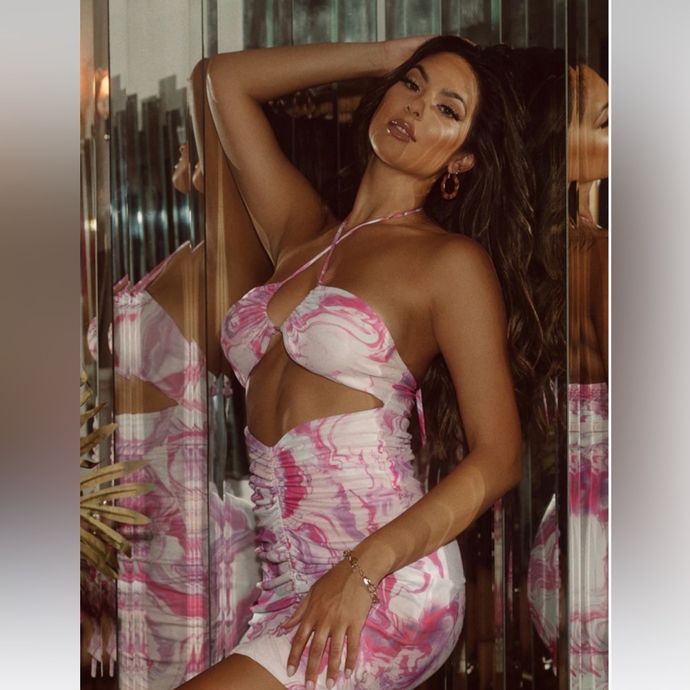 Pink print dress halter neck